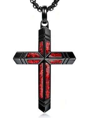Men's Adjustable 24-26" Ruby Cross Necklace | Religious Jewelry Gift for Him